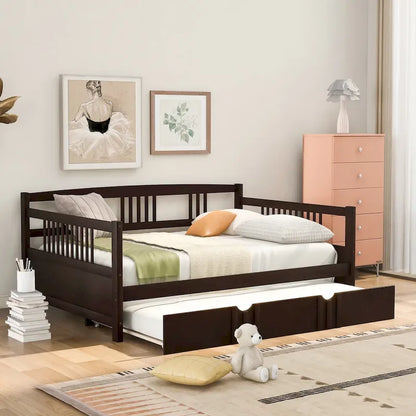 Lit de jour double en bois avec lit gigogne simple