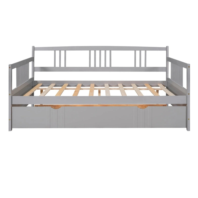 Lit de jour double en bois avec lit gigogne simple