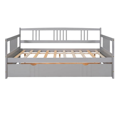 Lit de jour double en bois avec lit gigogne simple