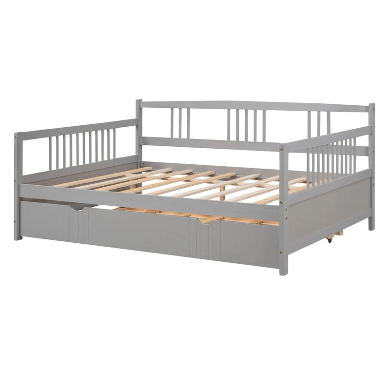 Lit de jour double en bois avec lit gigogne simple