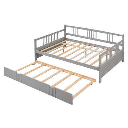 Lit de jour double en bois avec lit gigogne simple