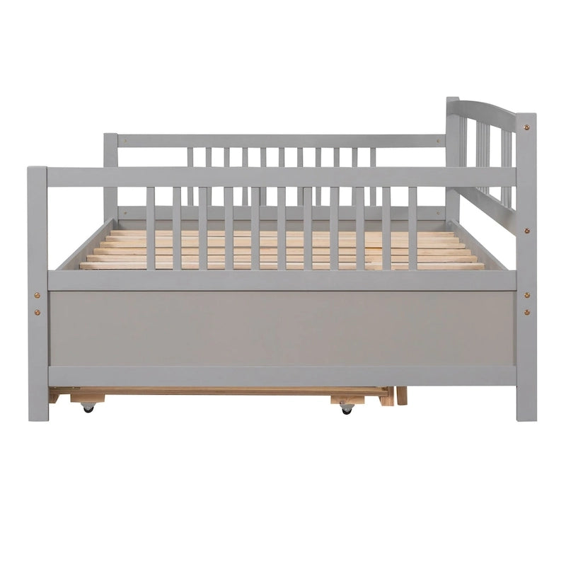 Lit de jour double en bois avec lit gigogne simple