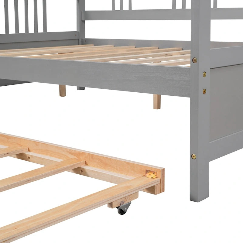 Lit de jour double en bois avec lit gigogne simple