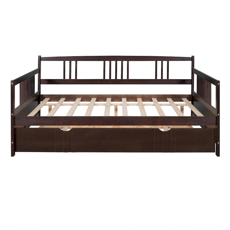 Lit de jour double en bois avec lit gigogne simple