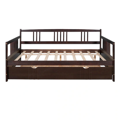 Lit de jour double en bois avec lit gigogne simple