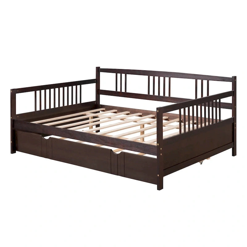 Lit de jour double en bois avec lit gigogne simple