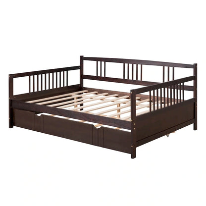 Lit de jour double en bois avec lit gigogne simple