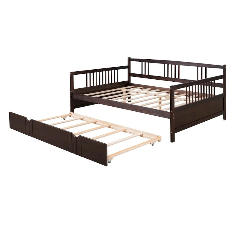 Lit de jour double en bois avec lit gigogne simple