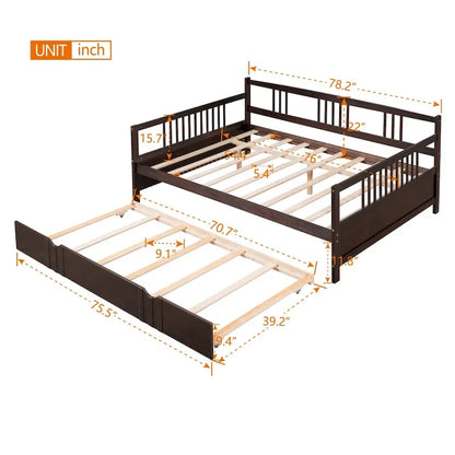 Lit de jour double en bois avec lit gigogne simple