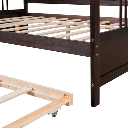 Lit de jour double en bois avec lit gigogne simple