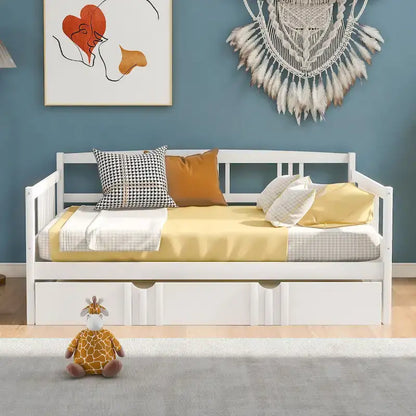 Lit de jour double en bois avec lit gigogne simple