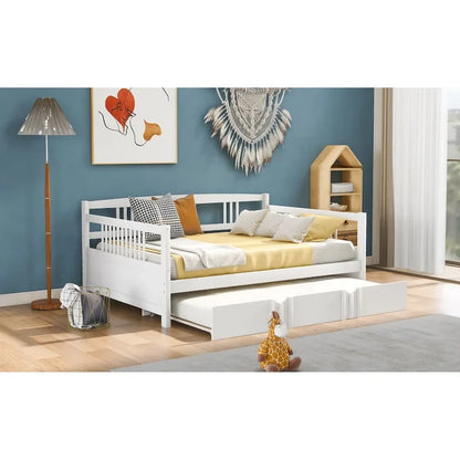 Lit de jour double en bois avec lit gigogne simple