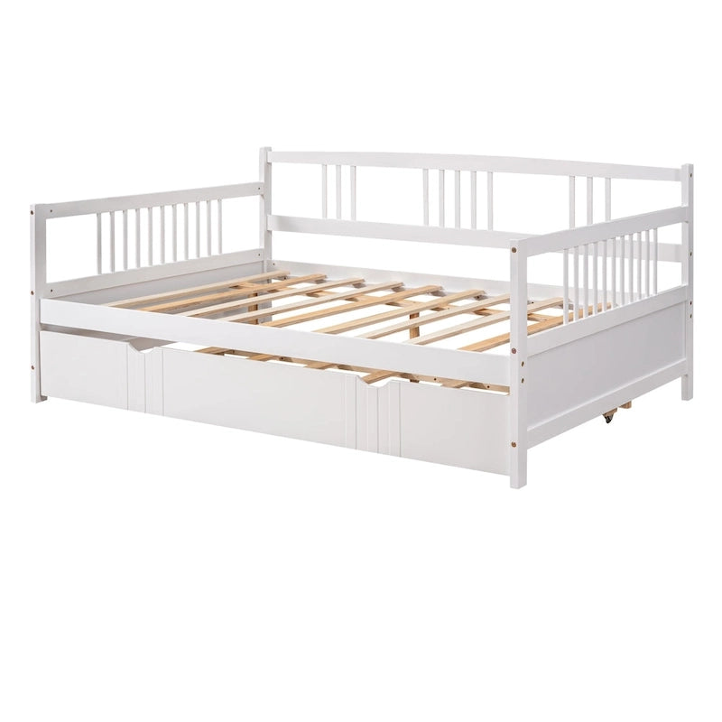 Lit de jour double en bois avec lit gigogne simple