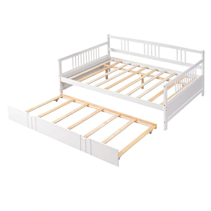 Lit de jour double en bois avec lit gigogne simple