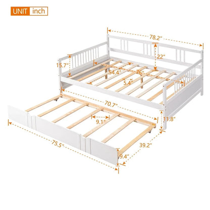 Lit de jour double en bois avec lit gigogne simple