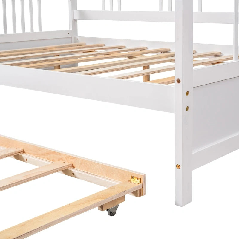 Lit de jour double en bois avec lit gigogne simple