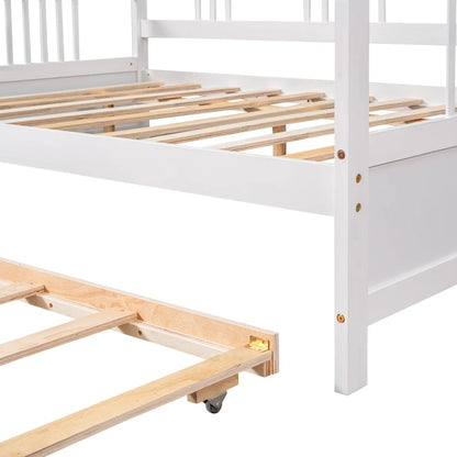 Lit de jour double en bois avec lit gigogne simple