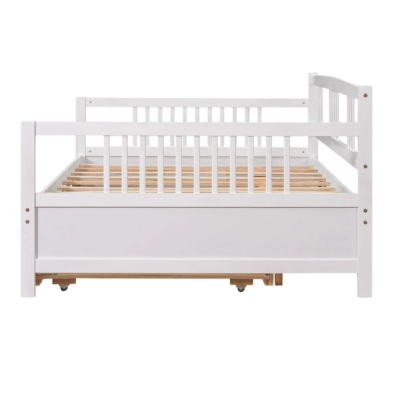 Lit de jour double en bois avec lit gigogne simple
