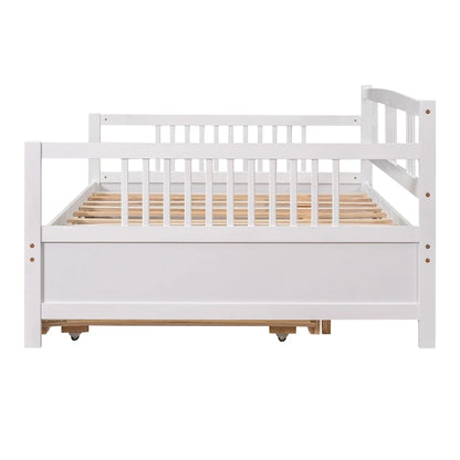 Lit de jour double en bois avec lit gigogne simple