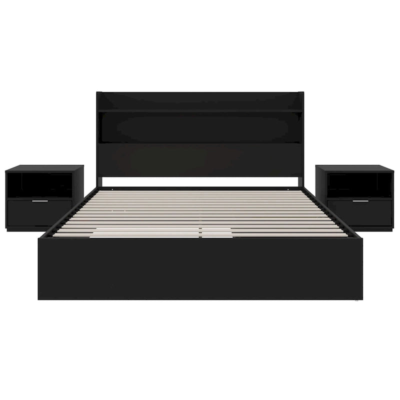 Lit plateforme Hunter avec tête de lit et 2 tables de chevet