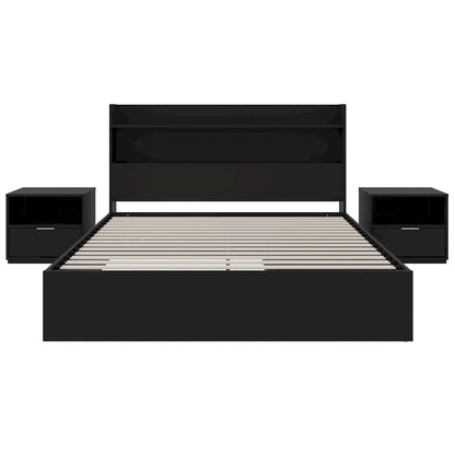 Lit plateforme Hunter avec tête de lit et 2 tables de chevet