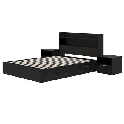Lit plateforme Hunter avec tête de lit et 2 tables de chevet