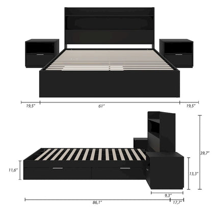 Lit plateforme Hunter avec tête de lit et 2 tables de chevet