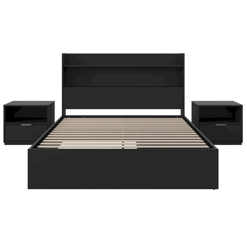 Lit plateforme Hunter avec tête de lit et 2 tables de chevet