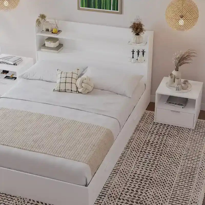 Lit plateforme Hunter avec tête de lit et 2 tables de chevet