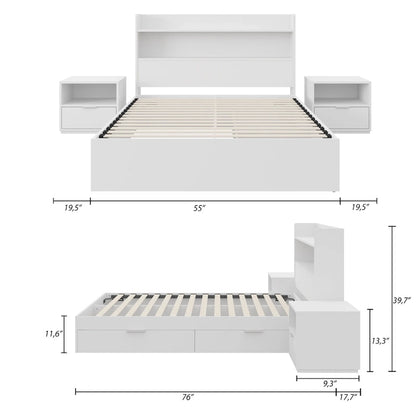 Lit plateforme Hunter avec tête de lit et 2 tables de chevet