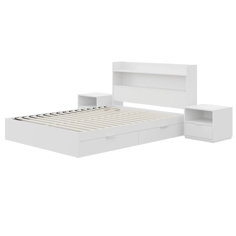 Lit plateforme Hunter avec tête de lit et 2 tables de chevet