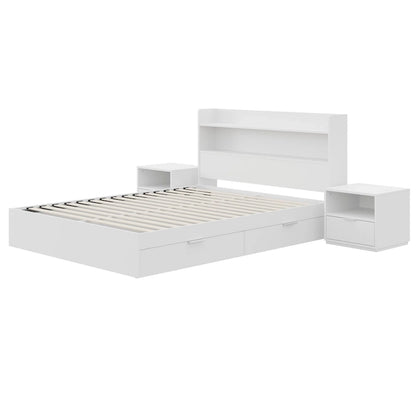 Lit plateforme Hunter avec tête de lit et 2 tables de chevet