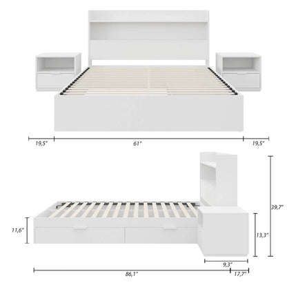 Lit plateforme Hunter avec tête de lit et 2 tables de chevet