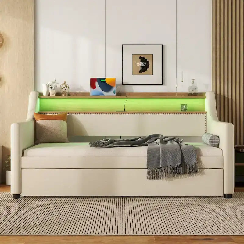 Lit de jour simple en cuir PU avec lit gigogne