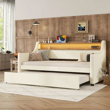 Lit de jour simple en cuir PU avec lit gigogne