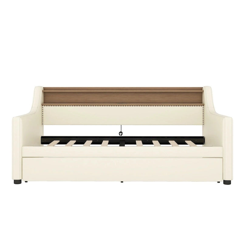 Lit de jour simple en cuir PU avec lit gigogne