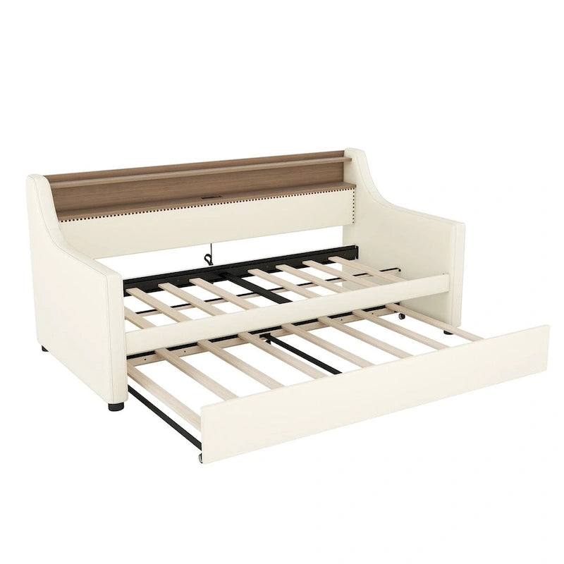 Lit de jour simple en cuir PU avec lit gigogne