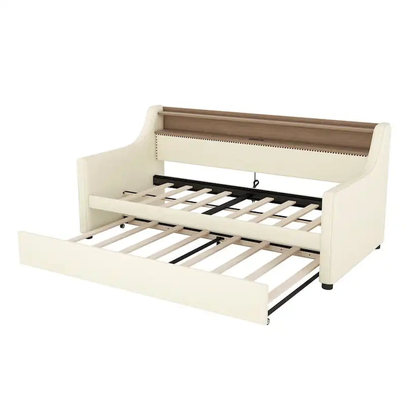 Lit de jour simple en cuir PU avec lit gigogne