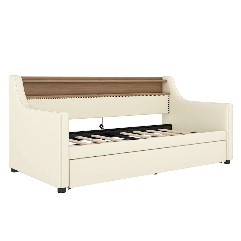 Lit de jour simple en cuir PU avec lit gigogne