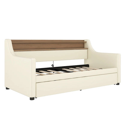 Lit de jour simple en cuir PU avec lit gigogne