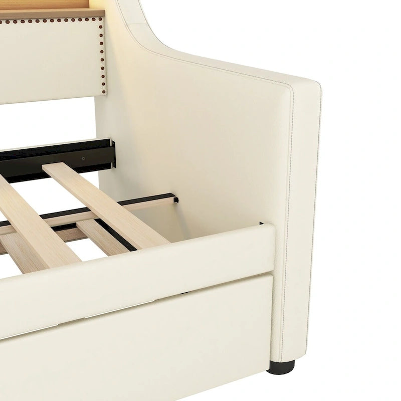 Lit de jour simple en cuir PU avec lit gigogne