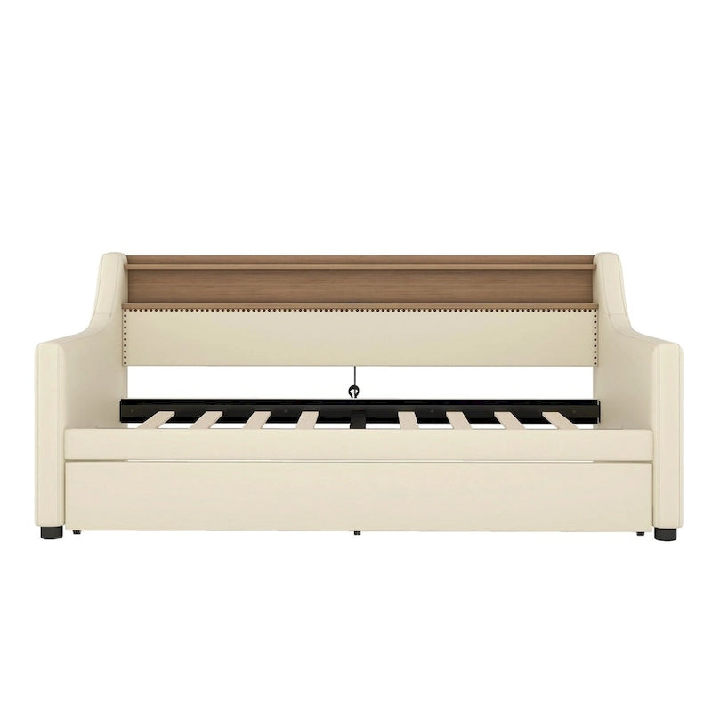 Lit de jour simple en cuir PU avec lit gigogne