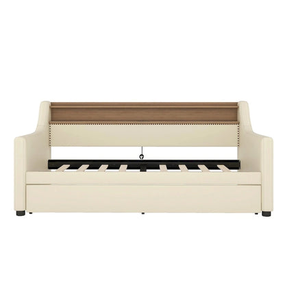 Lit de jour simple en cuir PU avec lit gigogne