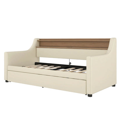 Lit de jour simple en cuir PU avec lit gigogne