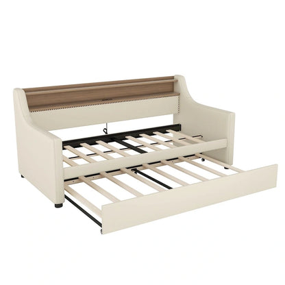 Lit de jour simple en cuir PU avec lit gigogne