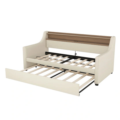 Lit de jour simple en cuir PU avec lit gigogne