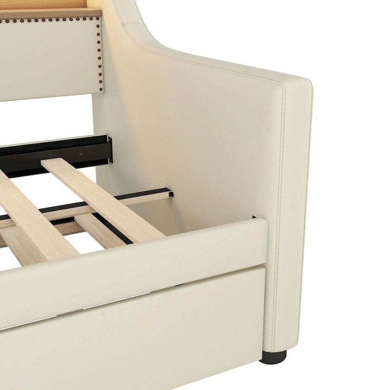Lit de jour simple en cuir PU avec lit gigogne