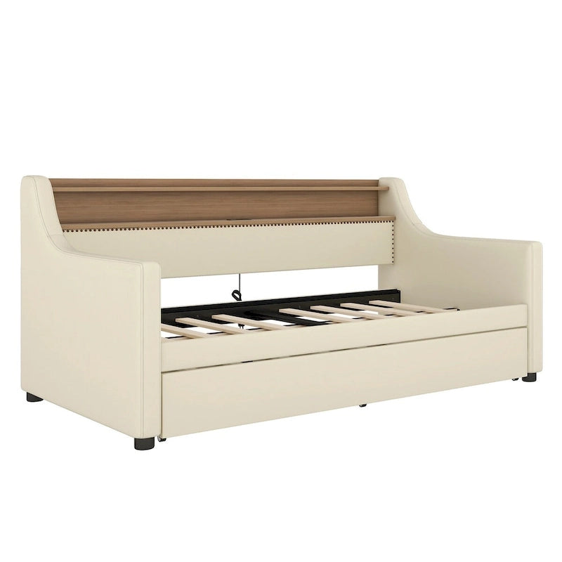 Lit de jour simple en cuir PU avec lit gigogne