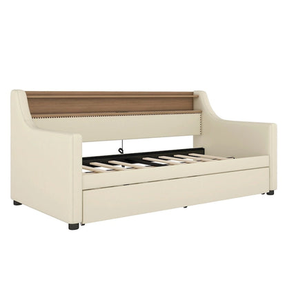Lit de jour simple en cuir PU avec lit gigogne