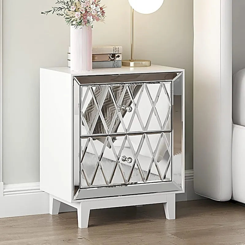 Table de chevet à 2 tiroirs avec miroir